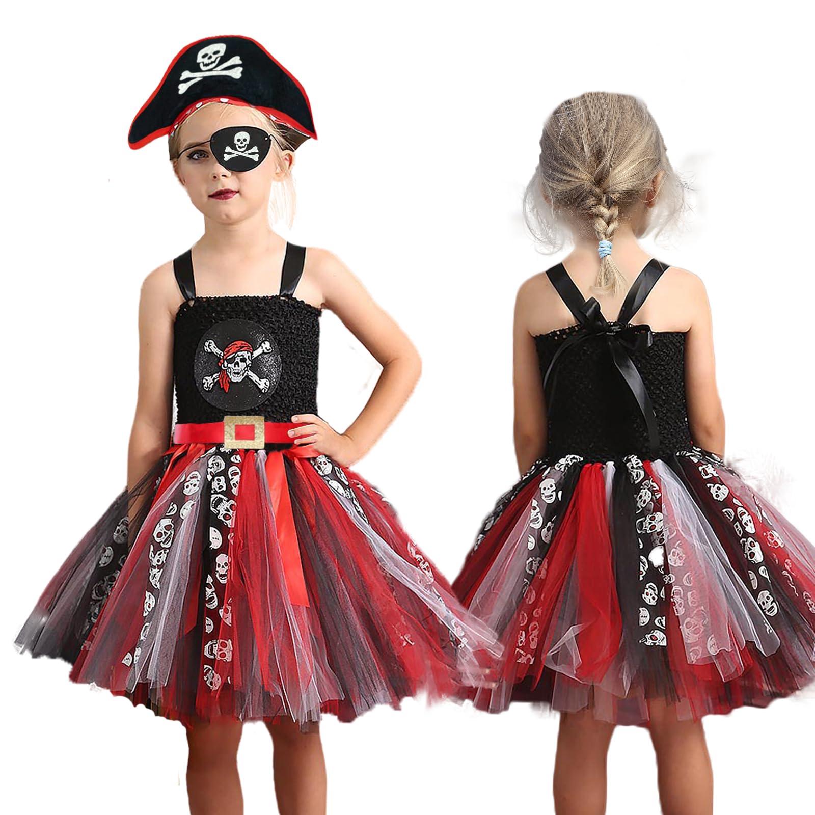 Timisea Timisea Pirate Costume Kit for Girls, Pirate Tutu Dress for Halloween, Girls Pirate Accessory Set, Pirate Costume Toddle