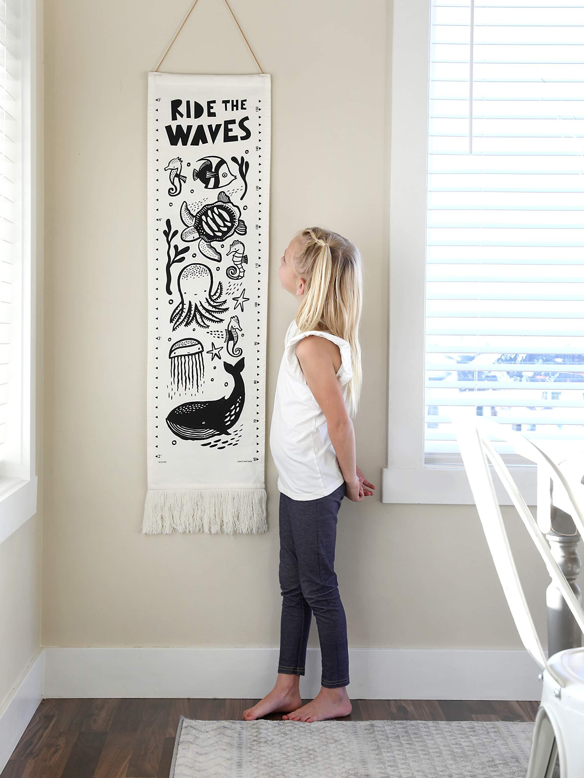 Wee Gallery Wee Gallery Ocean Canvas Growth Chart - Wall Hanging Height Chart for Kids Made with Sustainable Organic Fabric - Stylish Child's Room Decoration - (44x13 Inches)