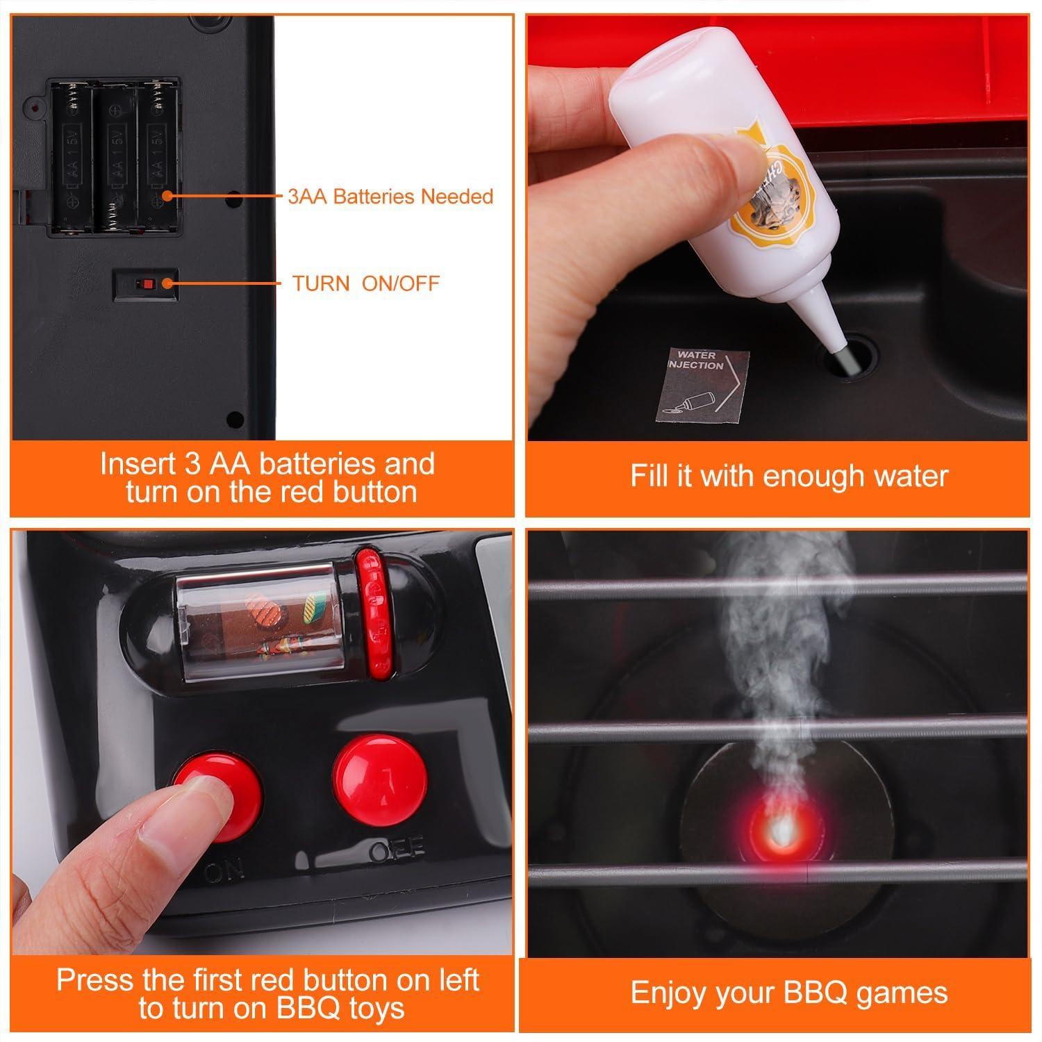 AugToy Kids Play Food Grill with Pretend Smoke Sound Light Kitchen Playset BBQ Accessories Camping Cooking Set Barbecue Toddler Girl Boy Toy 2 3 4 5 6 Year Old 4-8 Birthday Kid Toy Idea