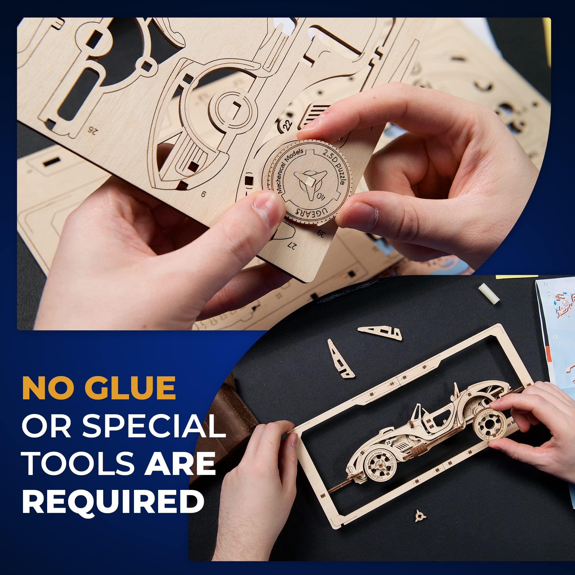 UGEARS UGEARS Roadster Models Kits to Build - Innovative 2.5D Puzzles Roadster Model Car Kits to Build for Adults - Classic Muscle Car Wooden Puzzles - Car Wood Model Kit Frame with Movable Parts