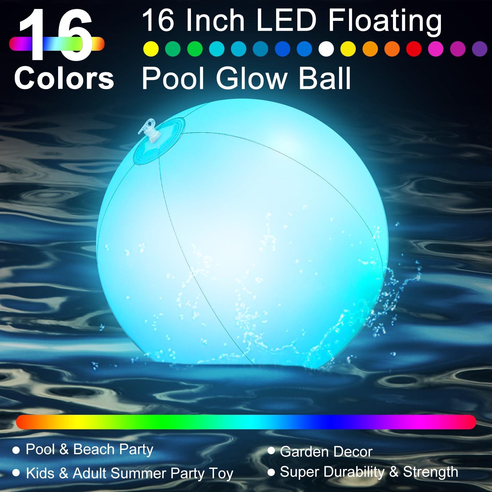AMENON AMENON 4 Pack Glow in The Dark Beach Balls 16 Inch Inflatable Light Up Beach Ball with Remote Control 16 Colors Lights and 4 Light Modes Pool Game for Adult Kid Pool Party Decor,Glow Party Supplies
