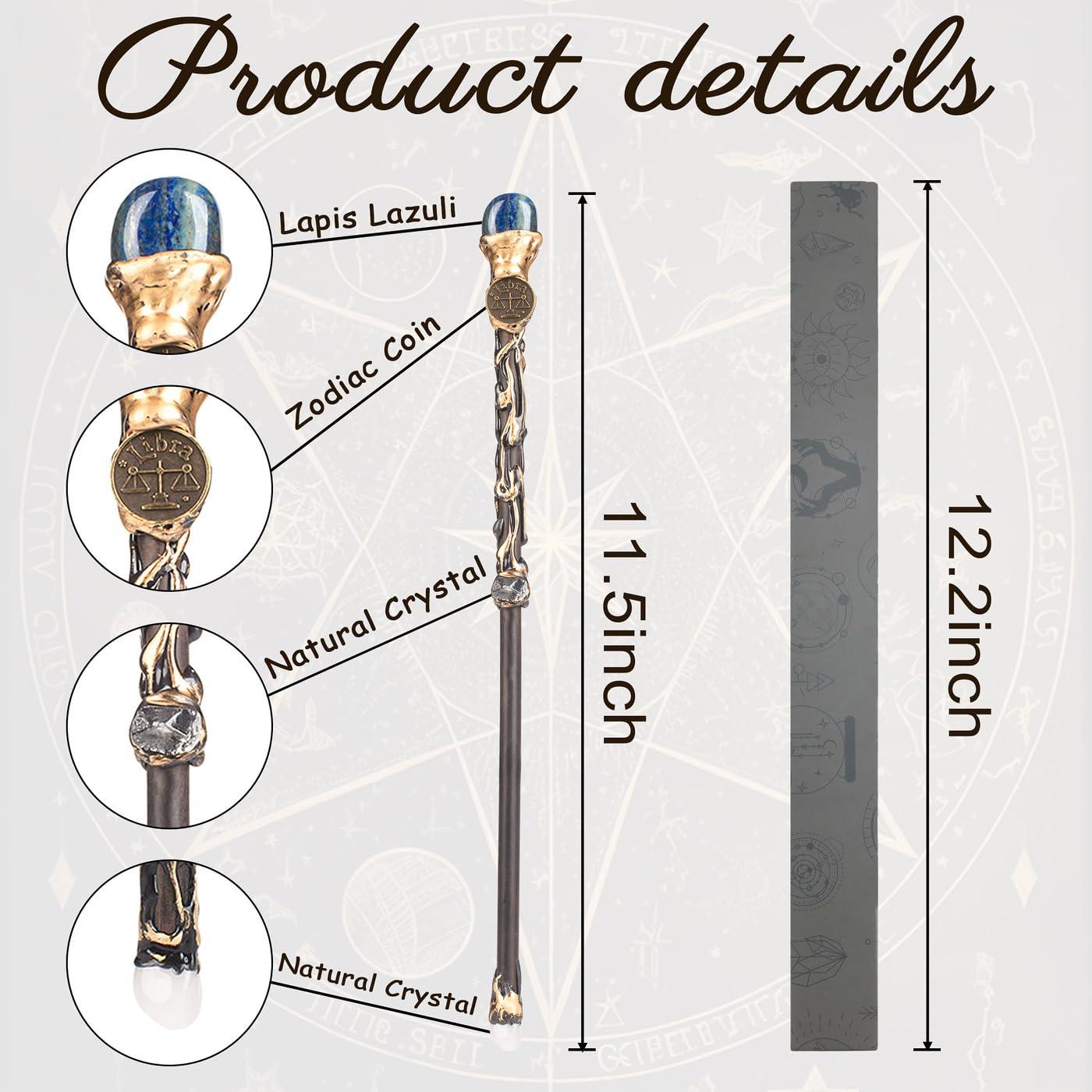 DUQGUHO DUQGUHO Libra Wand Lapis Lazuli Stone Magic Crystal Wand Libra Gifts Handcrafted Witch Fairy Wizard Zodiac Wand Sorcerer Cosplay Accessories Party Stage Costume Wands