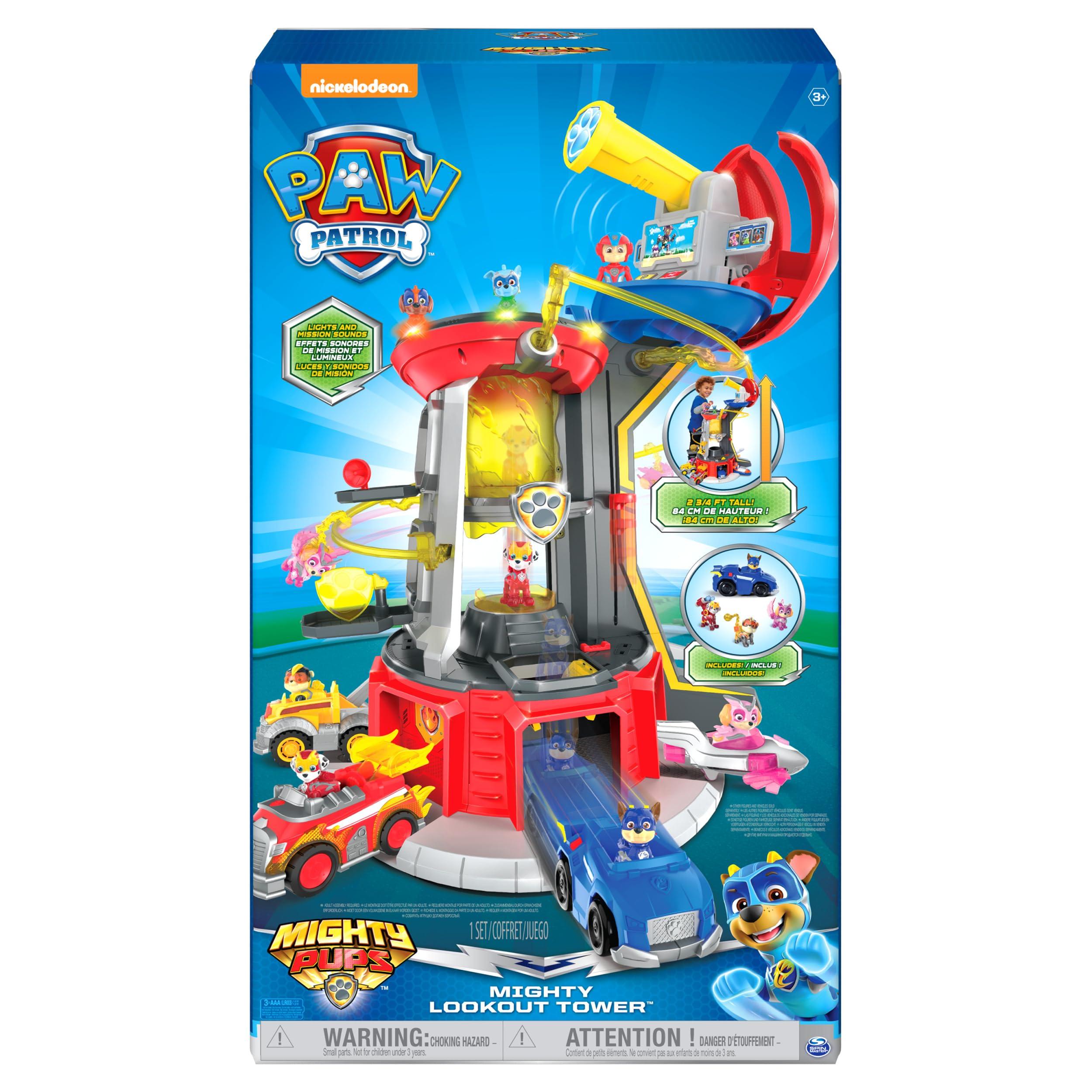 Paw Patrol Paw Patrol, Mighty Lookout Tower with 4 Exclusive Bonus Action Figures, Toy Car, Lights and Sounds (Amazon Exclusive), Kids Toys for Ages 3 and up