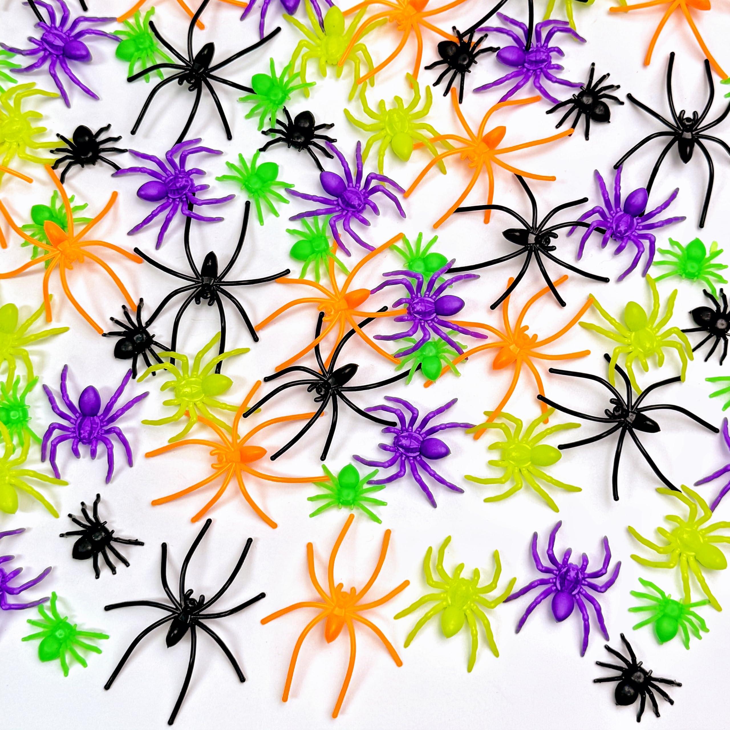 VOVEA VOVEA Plastic Spiders Halloween Decorations 120PCS, 6 Colorful Styles Fake Spiders Small Realistic Spider Props for Halloween Party Favors, Treat Bags, Trick or Treat Goodie Bags