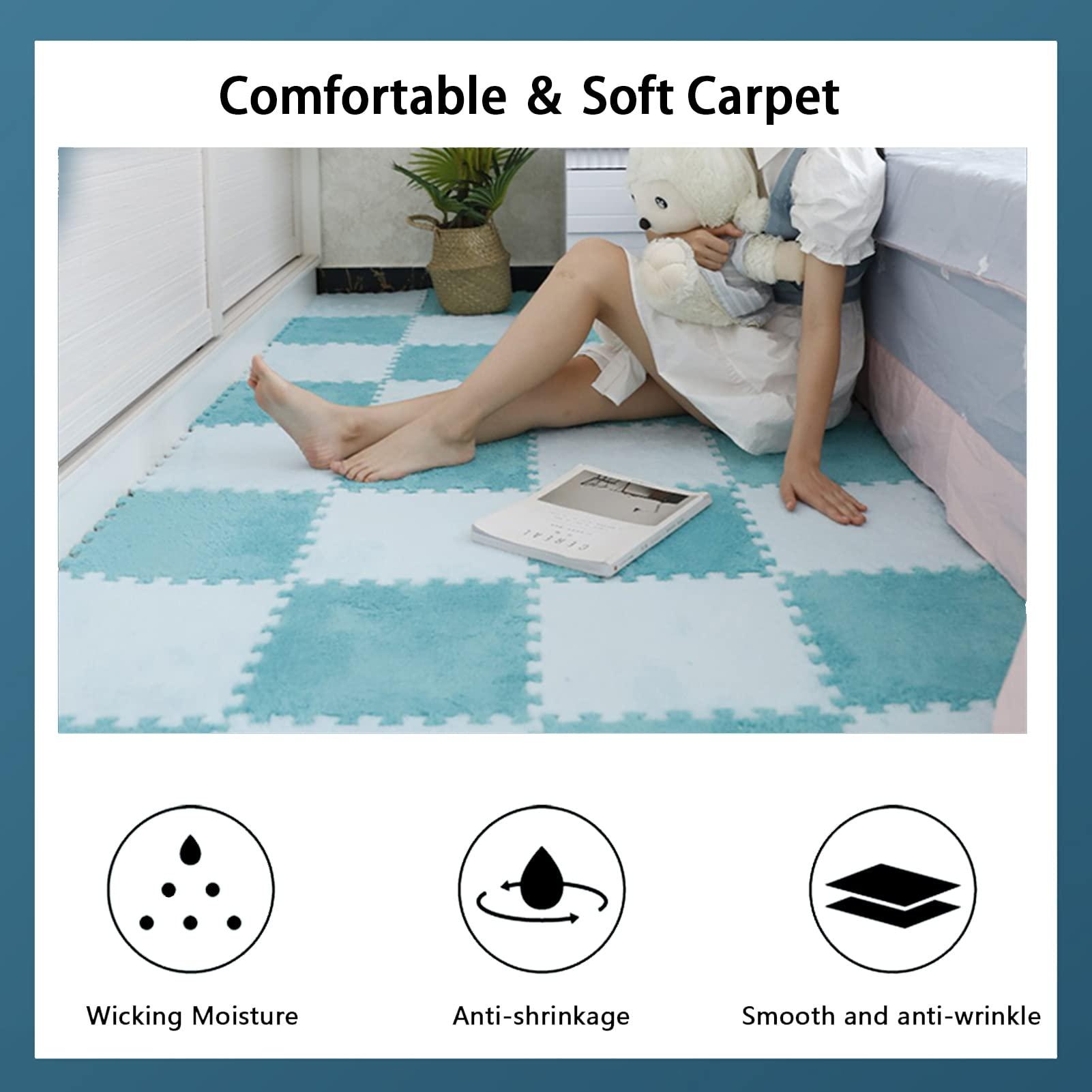 FYYSJW 20 Pcs Interlocking Carpet Tiles,Plush Foam Floor Mat,Square Puzzle Mat,Climbing Mat Area Rugs for Home Playroom,20 Tiles/19.4 Sq.Ft,Coffee+Rose+White