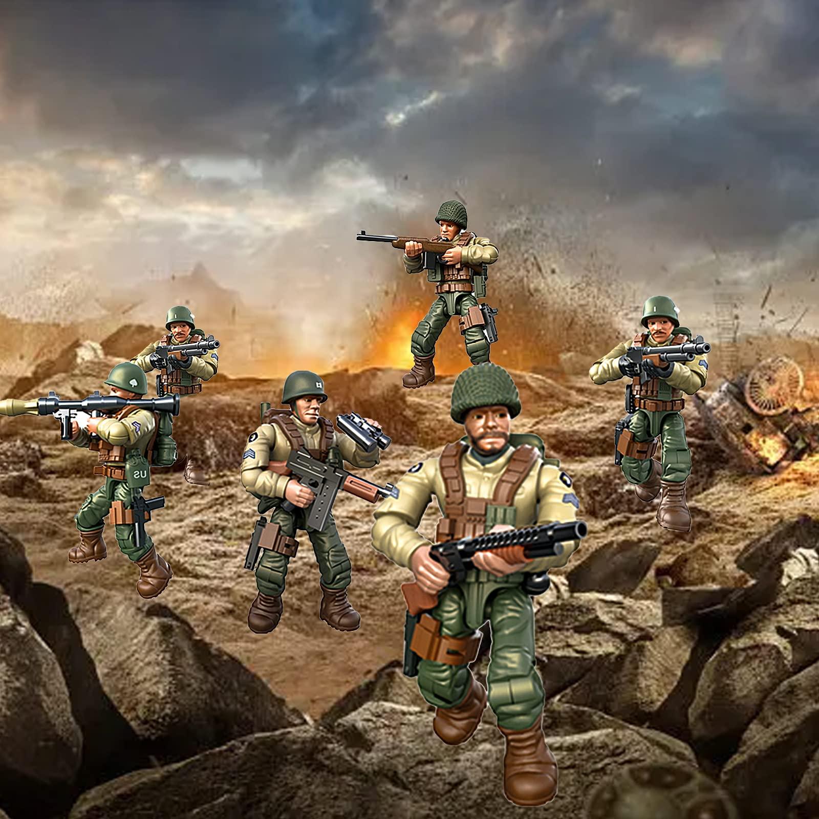 MEIEST MEIEST 6 PCS Mini WWII Soldier Military Action Figures, Army Model Building Block Toys with Multiple Military Weapons Accessories,Party Favors Set for Kids (US Army)