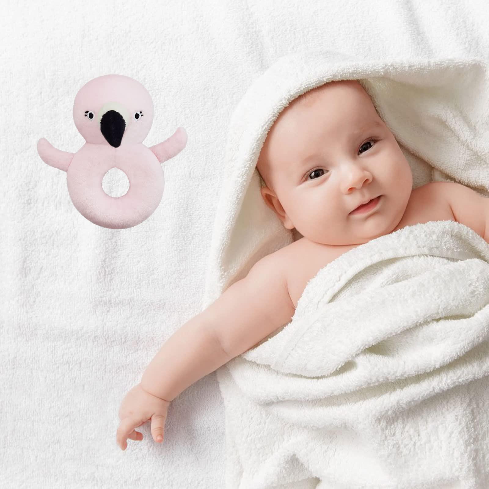 Doindute Doindute Baby Flamingo Soft Rattle Toy, Flamingo Plush Infant Shaker Rattle Easy-Grasp Stuffed Animal Toy, Gifts for Newborns Babies Toddlers Boys Girls, Pink, 5 Inches