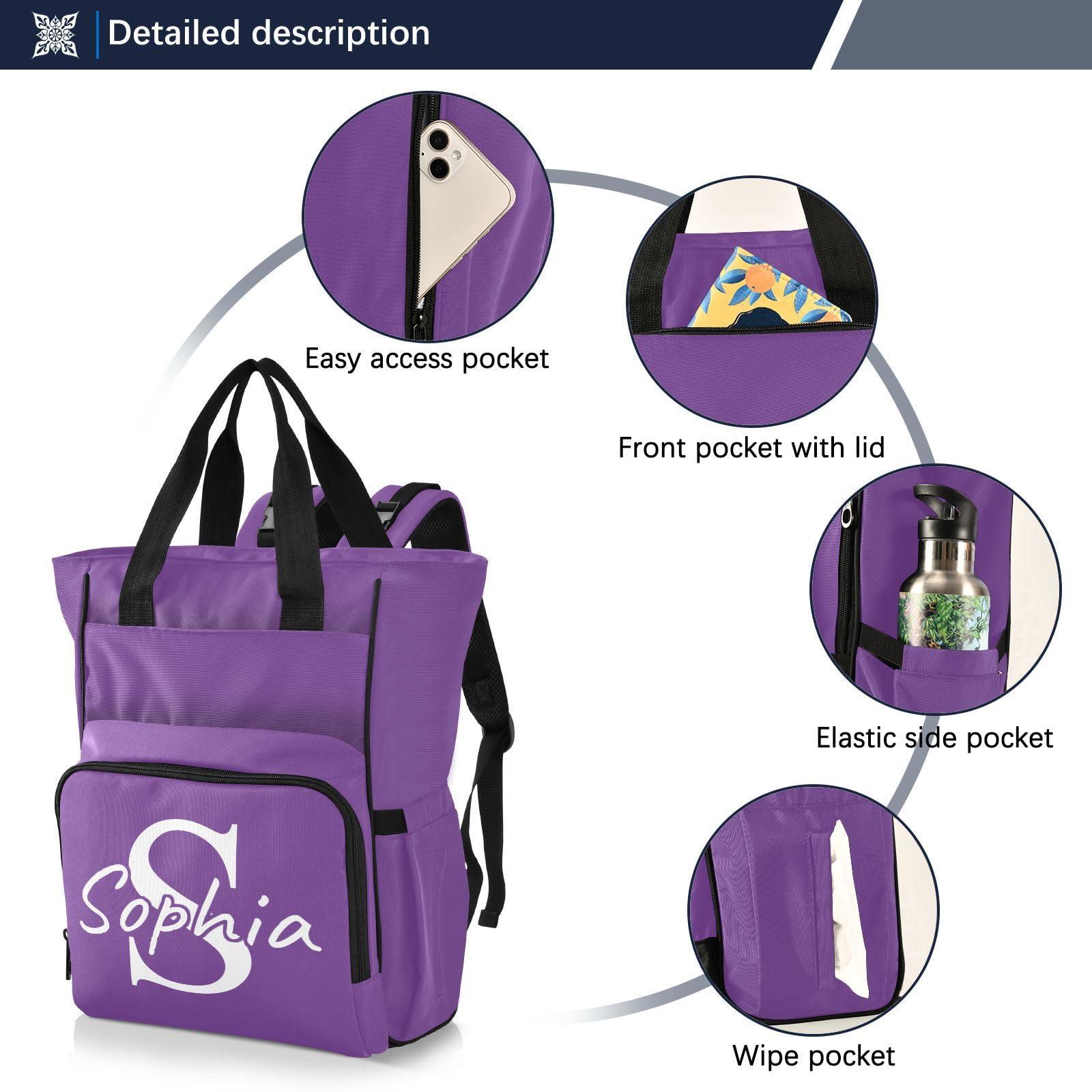 Emelivor Emelivor Custom Purple Diaper Bag Backpack Multi-Function Diaper Bag Personalized Baby Diaper Bag with Insulated Pockets for Mom Girls Mother's Day
