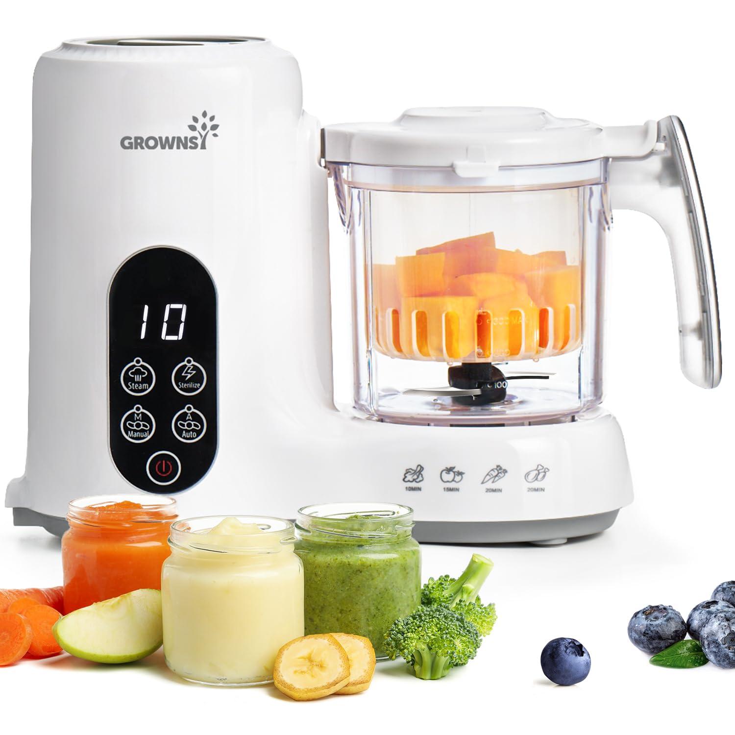 GROWNSY GROWNSY Baby Food Maker with Steam Basket, One Step Baby Food Processor Steamer Puree Blender Grinder Mills Machine, Auto Cooking Grinding and Sterili-zing for Healthy Homemade Baby Food, BPA-Free