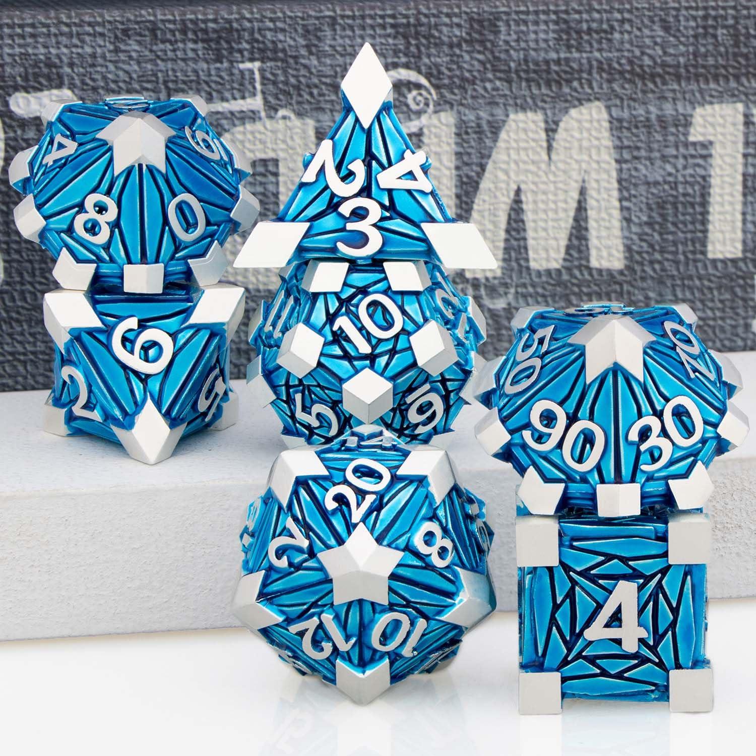 ORIFANTOU ORIFANTOU Metal DND Dice Set Dungeons and Dragons Dice with Box, Blue Debris D&D Dice RPG D and D Dice Role Playing Game Polyhedral Dice Set D20 D12 D10 D8 D6 D4