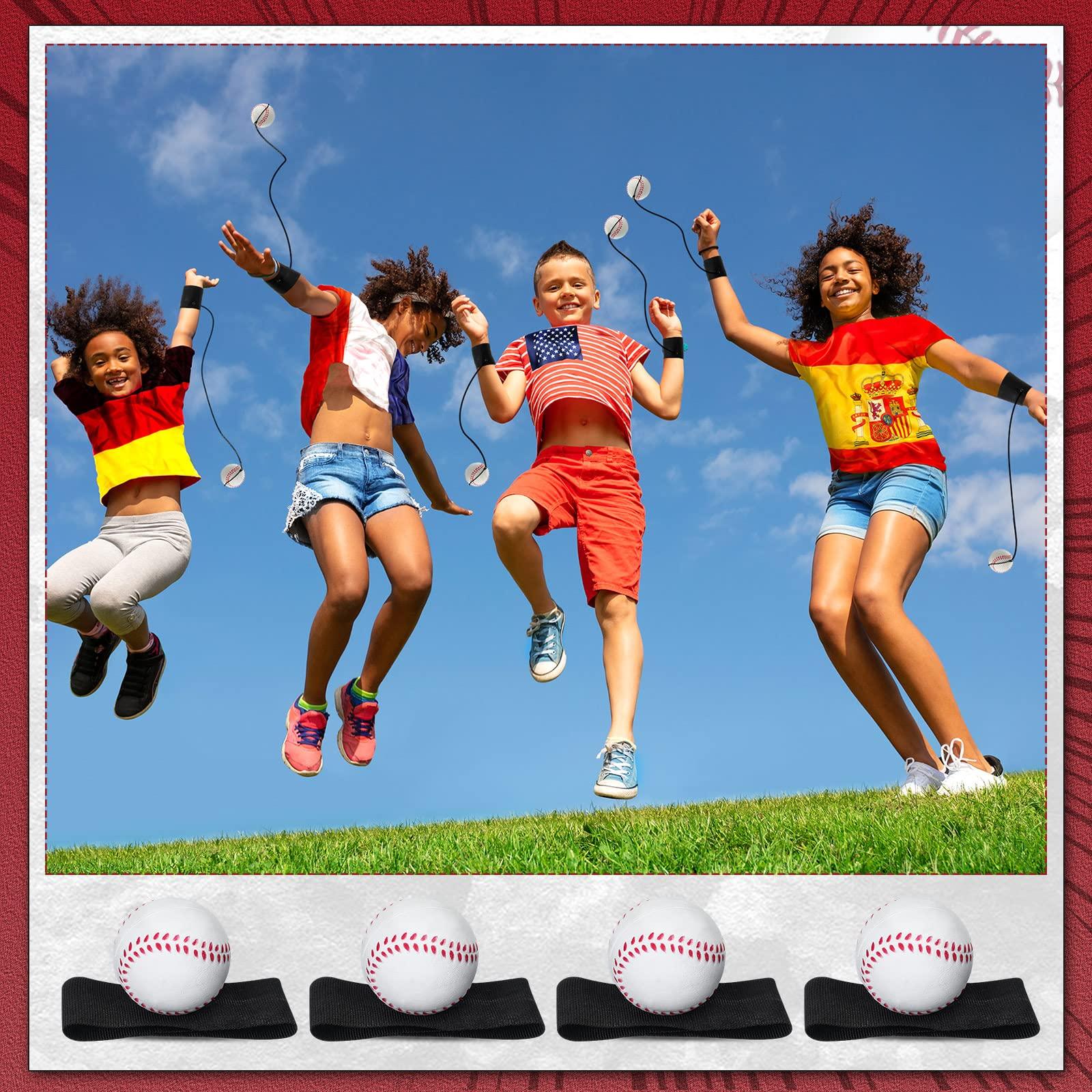 Jerify Jerify 30 Pcs Wrist Return Ball on a String Baseball Basketball Soccer Tennis Party Favor Sports Return Wrist Practice Ball on Elastic Cord Rubber Rebound Wristband Ball for Adults(Baseball)