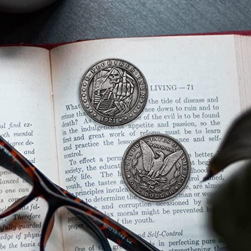 Mineo Hobo Coin Collection Challenge Coin E Pluribus Unum Art Vagrant Coins Collectible Commemorative Coin Antique Silver Plated Lucky Gift (Skull Finger-01)