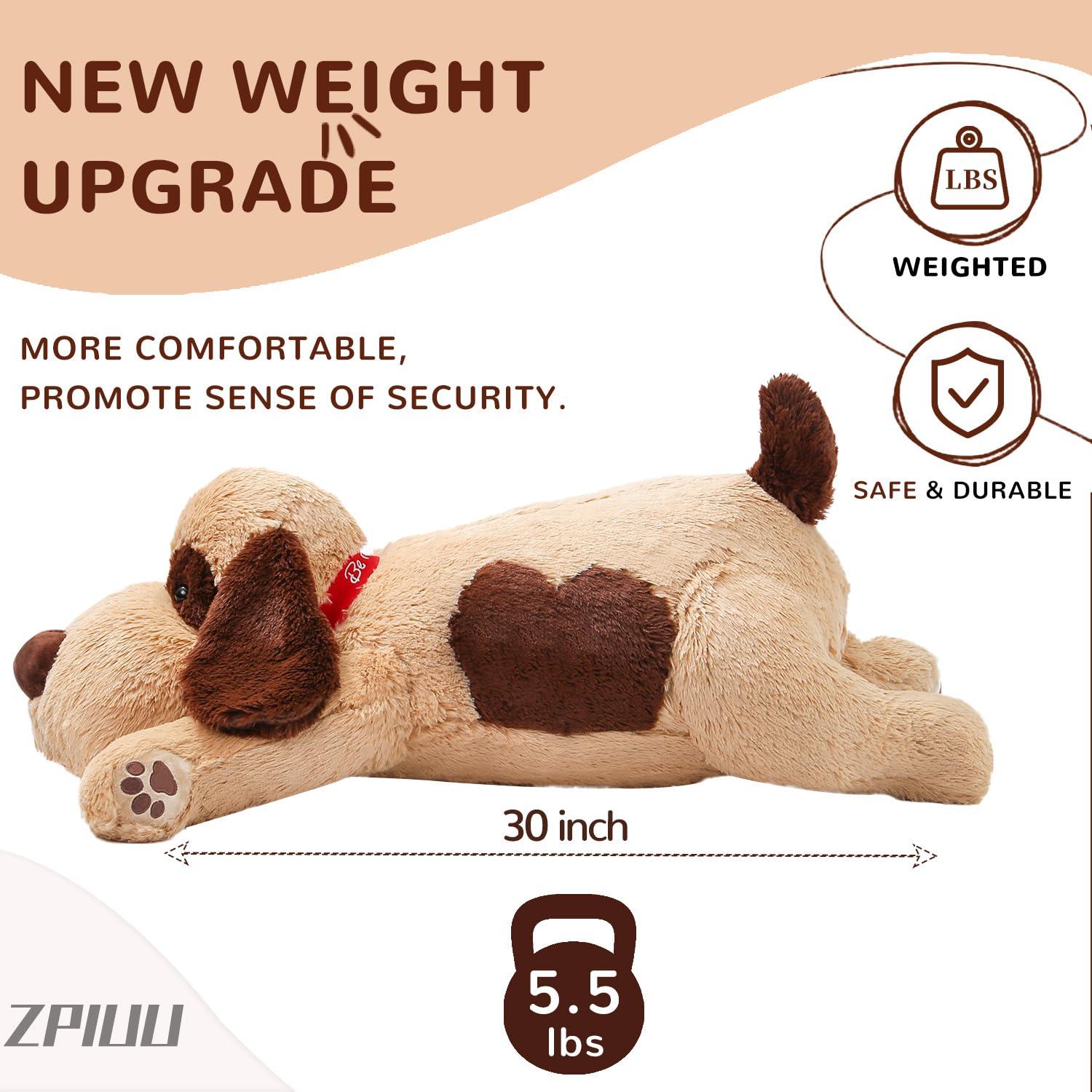 ZPIUU ZPIUU Brown Dog Weighted Stuffed Animals, 30 Inch 5.5 lbs Weighted Plush Animals, Soft Big Puppy Plush Pillow Toy, Gifts for Kids, Boys and Girls Adults (30\" 5.5lbs)