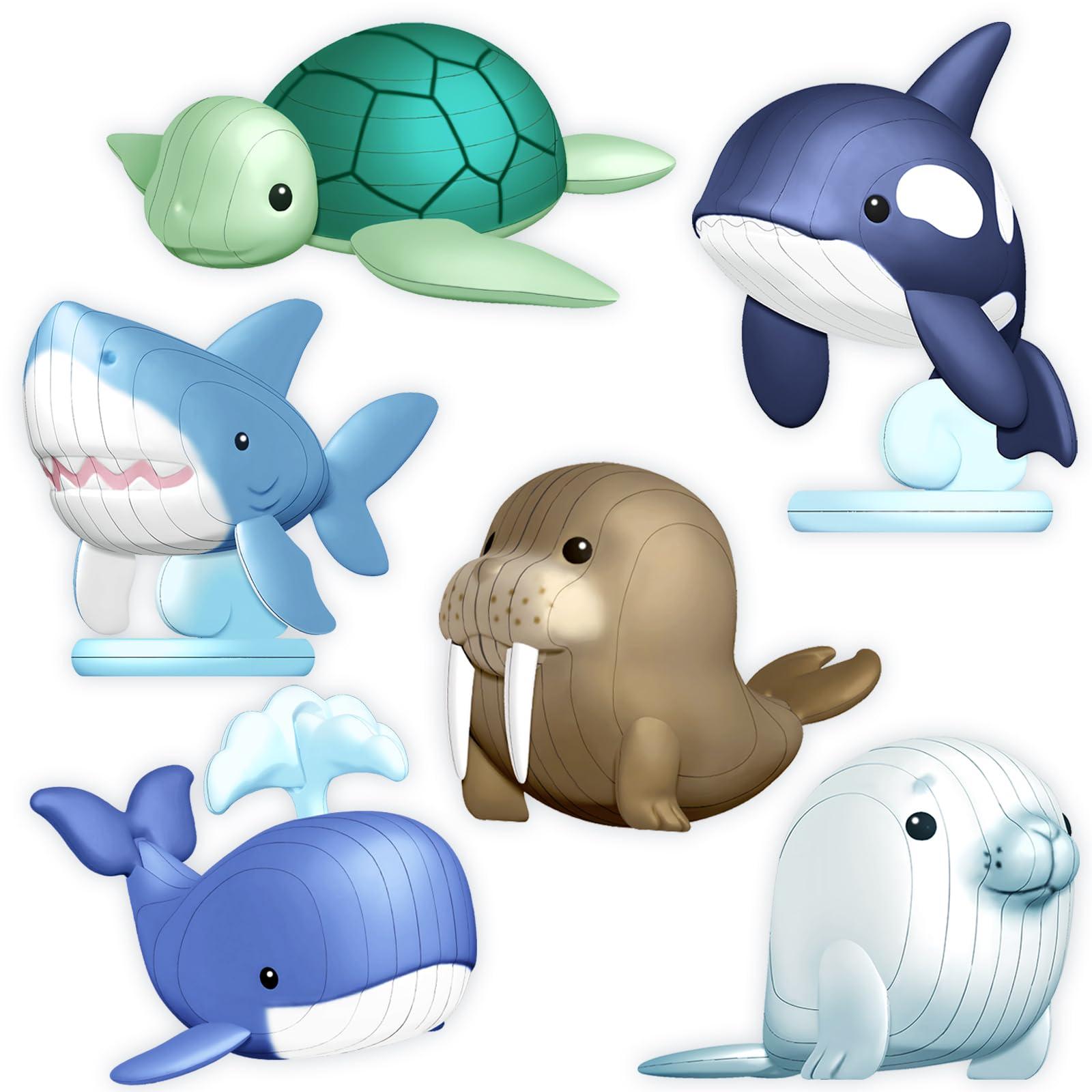 LC eterna 3D Sea Animals Puzzle, 3D Puzzles for Kids, 6 PCS Water Proof Animal Stickers, Mini Ocean Animals Toys Gifts for Boys Girls Kids