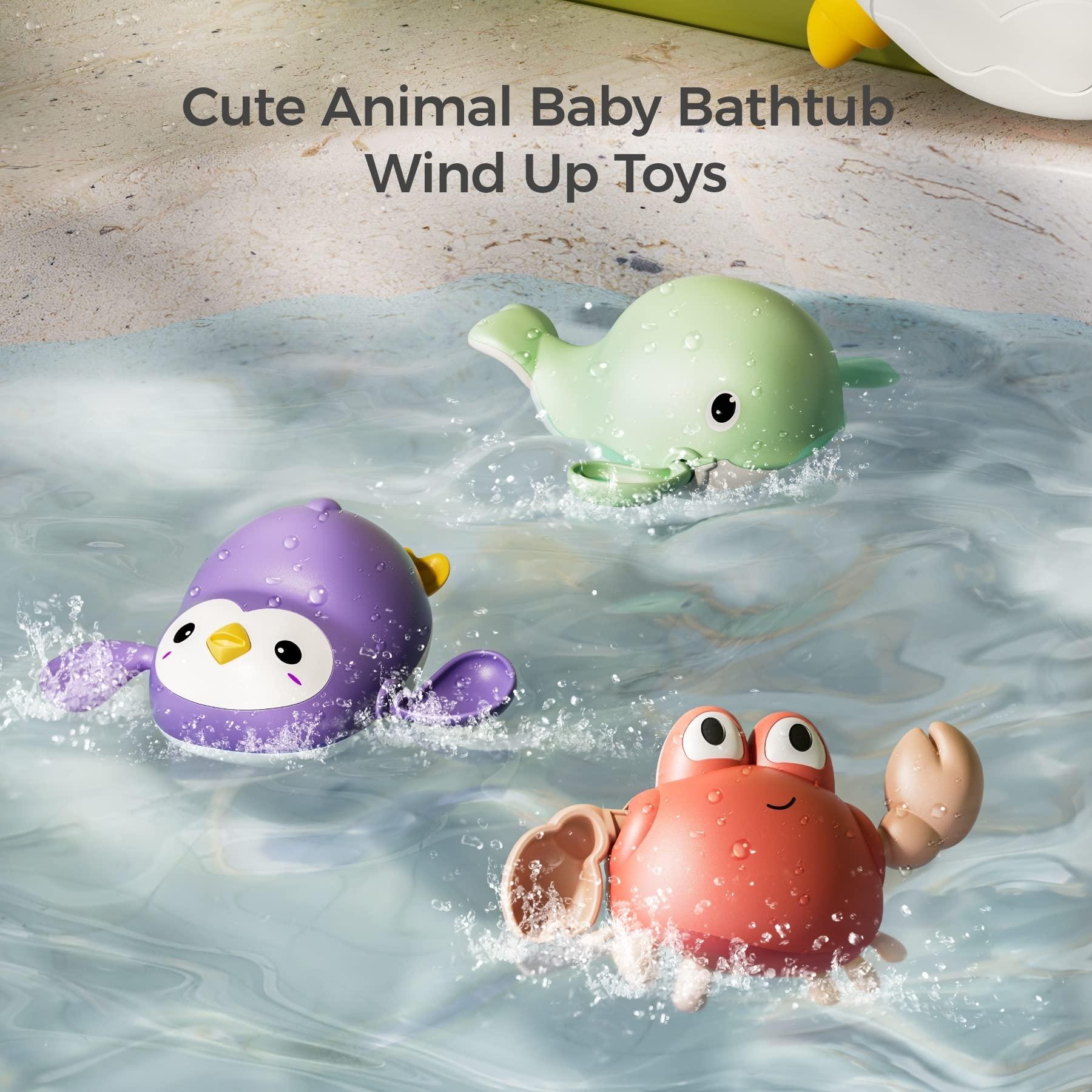 TUMAMA KIDS TUMAMA Baby Bath Toy,Bath Bubble Maker Machine with Music,3 Wind-Up Bathtub Toys,Crab Shower Water Toy for Toddlers Kids Boys Grils,4 Pieces