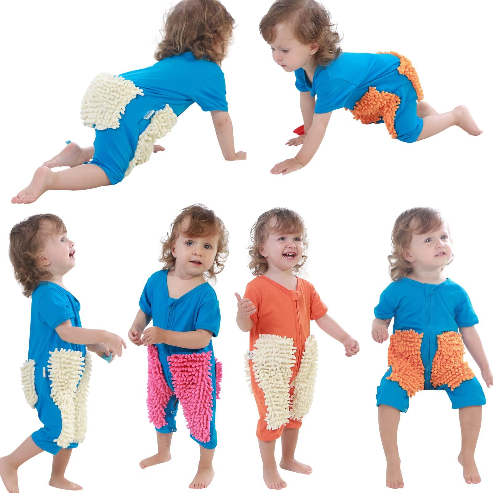 COJCOIHN Cute Baby Mop Onesie, Cleaning Mop Romper Funny Short Sleeve Infant Jumpsuit Floor-Clean One Piece Outfit Overalls Orange