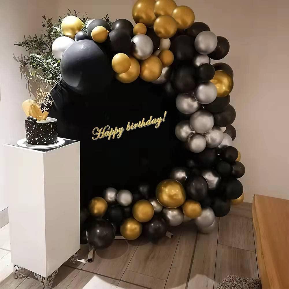 JXBANANA Black Gold Balloon Garland, Black Gold Silver Balloon Arch Kit for Fathers Day Graduation Birthday Party