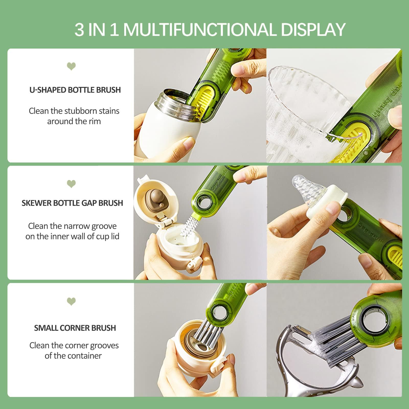 Meritpick Meritpick 3-in-1 Multipurpose Bottle Cleaner Set feat. Long Handle Silicone Brush & Straw Brush, for All Water & Baby Bottles (Green)