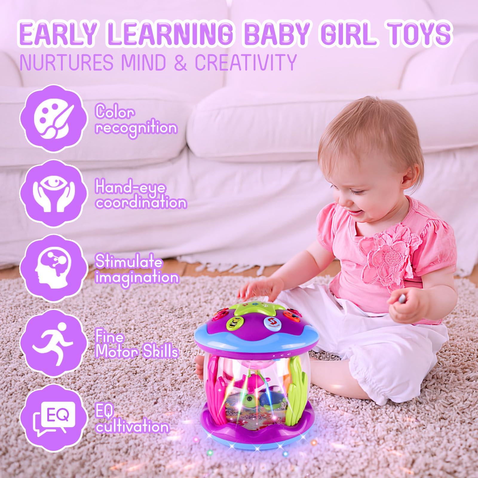 Eilsorrn Baby Girl Toys for 6 12 Months Ocean Rotating Musical Light Up Toys for 12 18 Months Superb Learning Tummy Time Toys Crawling Toys for 1 2 3 Year Old Infant