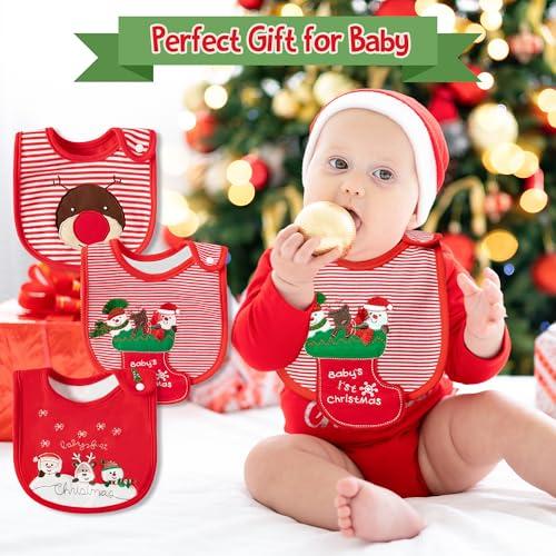 2ooya 3Pcs Christmas Baby Cotton Bib Infant Drooling Feeding Bibs with Resin Buttons Toddler Absorbable Bib Set Unisex Sock Pattern Newborn Baby Food Bibs Baby Gift Photo Props for Christmas(6-12 months)