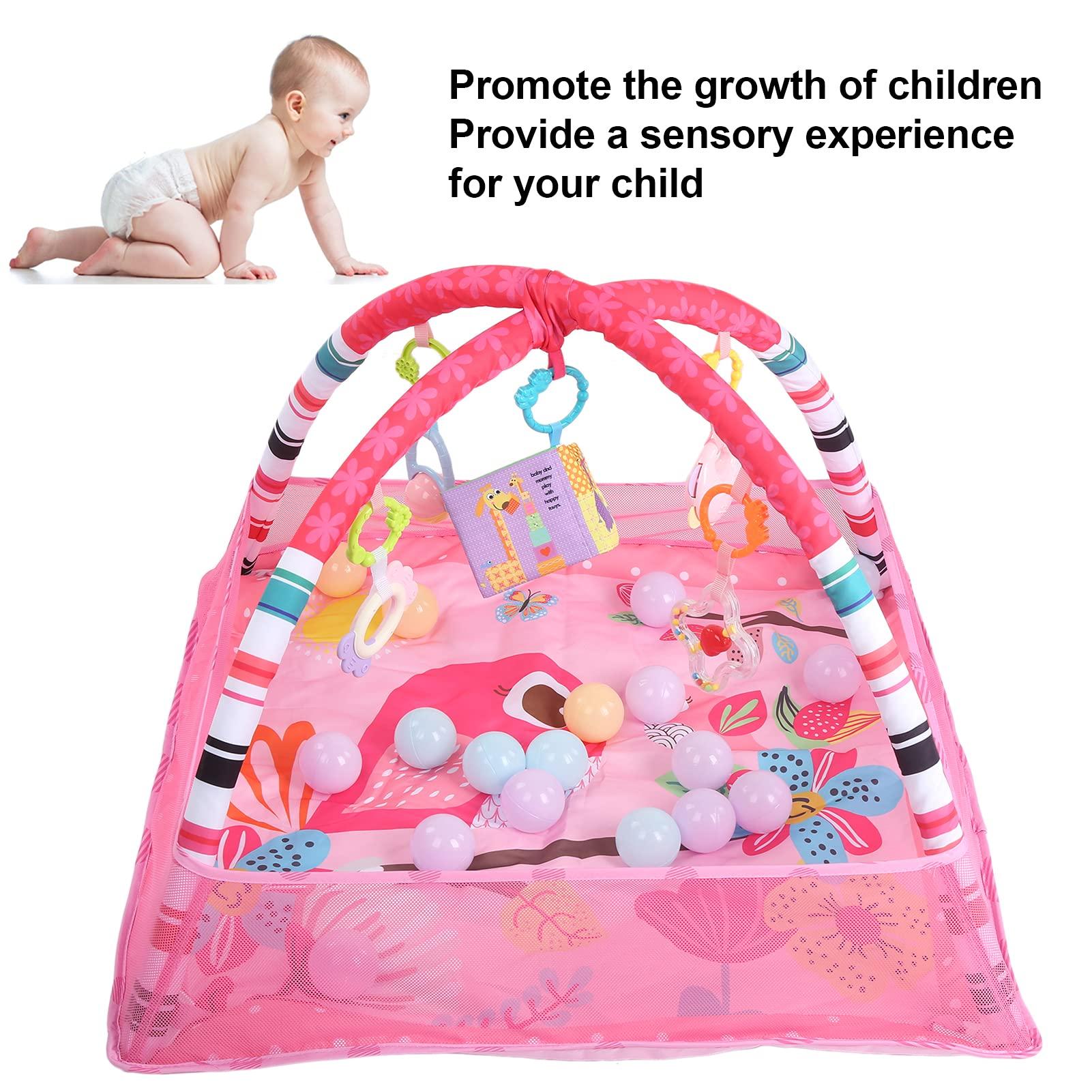 Meiyya Baby Play Mat, Baby Play Gym, 31.5 x 31.5 x 21.6in Baby Playmat Gym Infant Gym Exercise Baby's Visual Baby Gym Baby Activity Mat for Newborn Sensory Play(Pink)