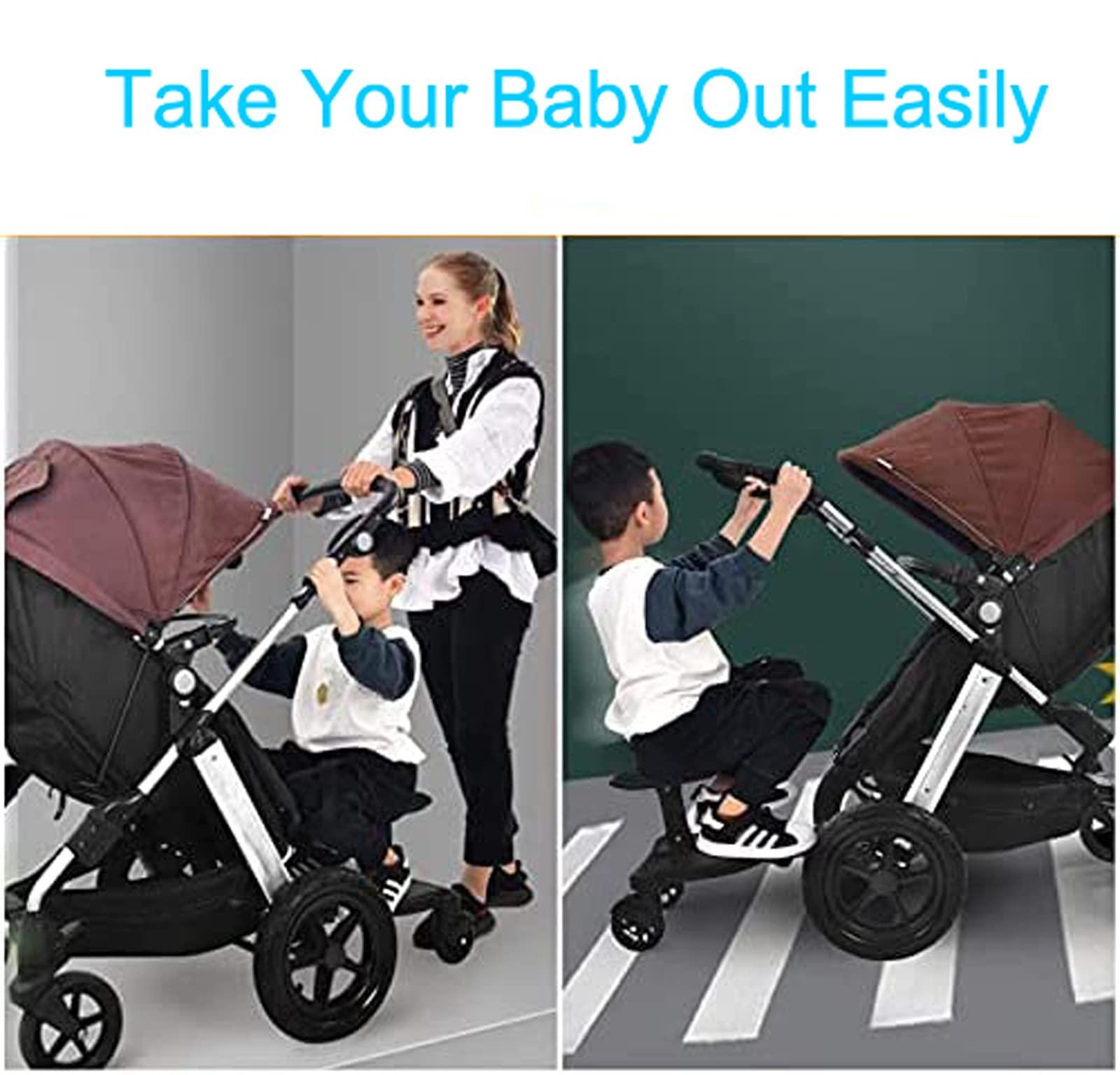 Leefngsun Universal Stroller Board Buggy Board with Detachable Seat, Stroller Glider Board Suitable for Most Brands of Strollers, Stroller Standing Board, Holds Children Up to 55lbs (Black)