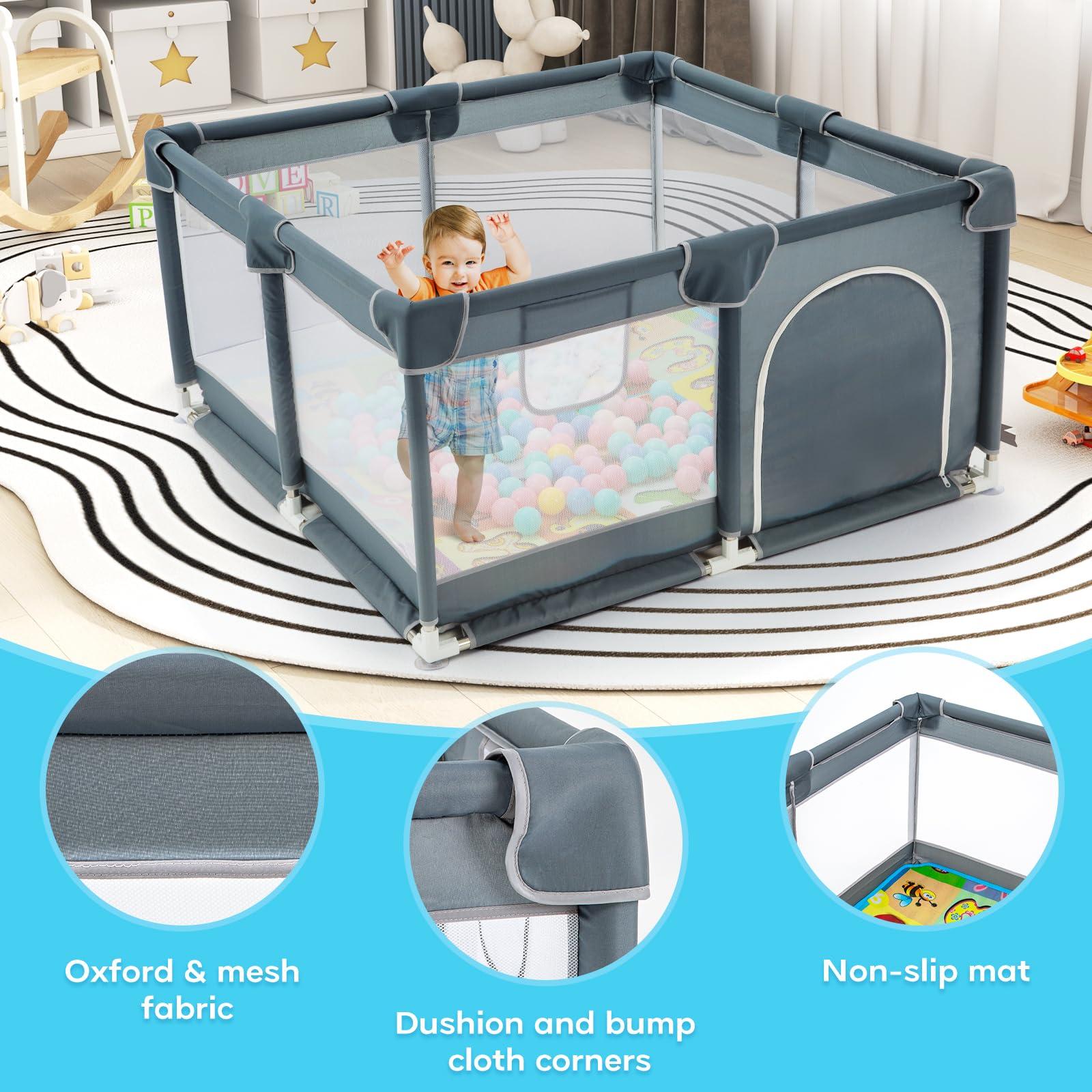 YIERYA YIERYA Baby Playpen Playard for Babies and Toddlers, Baby Fence Play Pens for Indoor & Outdoor, Sturdy Safety Play Yard with Breathable Mesh and Anti-Slip Mat,Grey