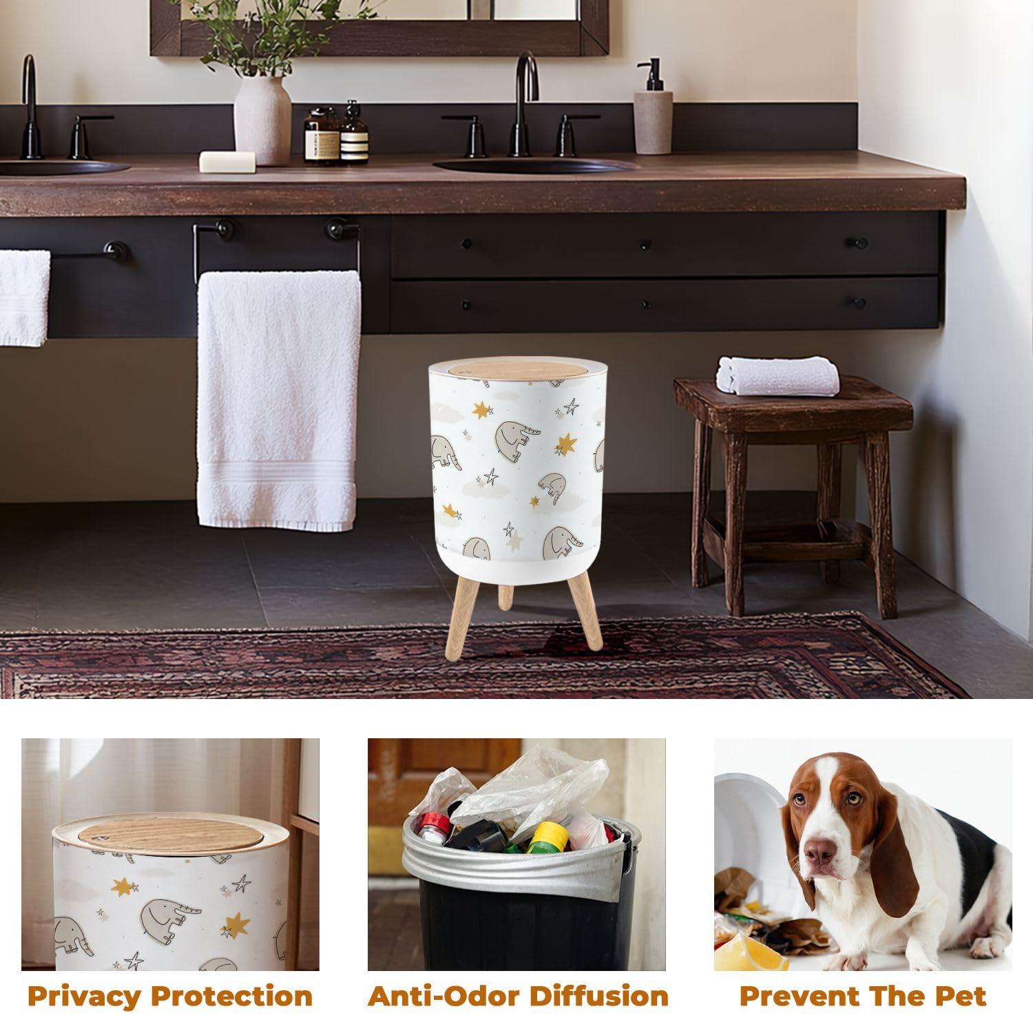 PHAIBHKERP Trash Can with Lid Nursery seamless pattern elephants stars clouds white for kids apparel Garbage Can Round Waste Bin Press Cover Dog Proof Wastebasket for Kitchen Bathroom Living Room Nursery 1.8gal