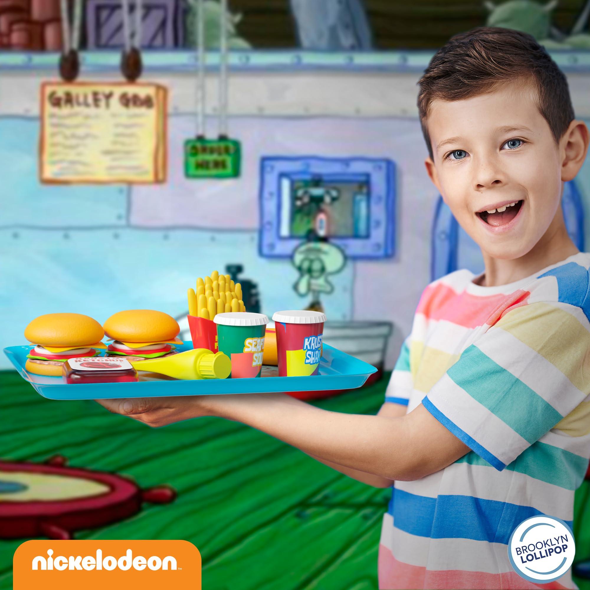 Lollipop Spongebob Kids Kitchen Playset - Interactive Play Food with 2 Krabby Patty Burgers, Seafoam Shake, Kelp Fries, Spongebob Toys Kitchen Set for Kids Ages 3-5 Includes Velcro Dots