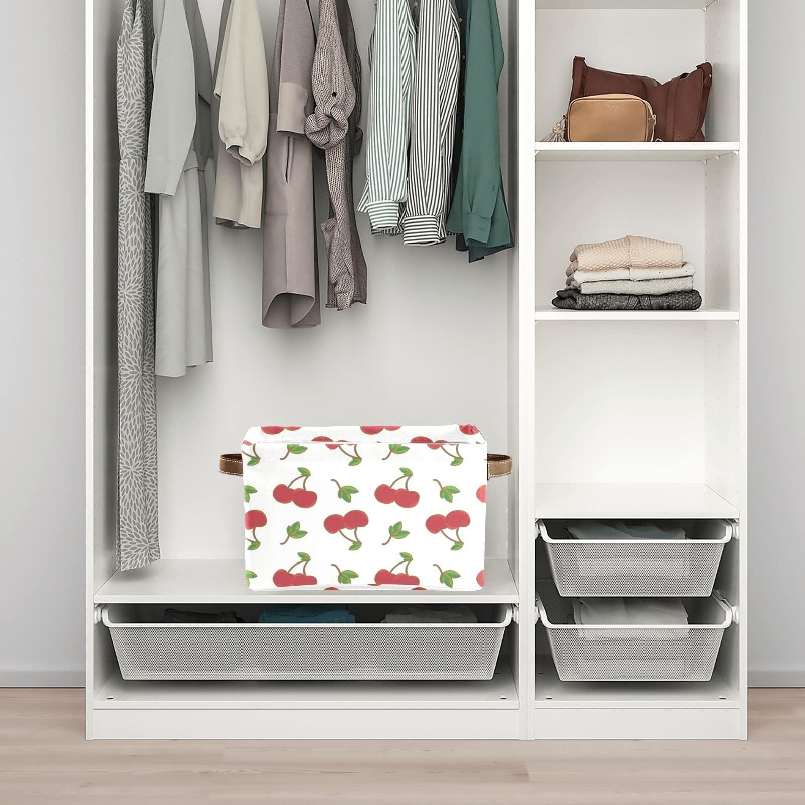 SunFancy Cherry Pattern Storage Bin Box with Handle Collapsible Closet Organizer Basket for Clothes Pets Toy Nursery