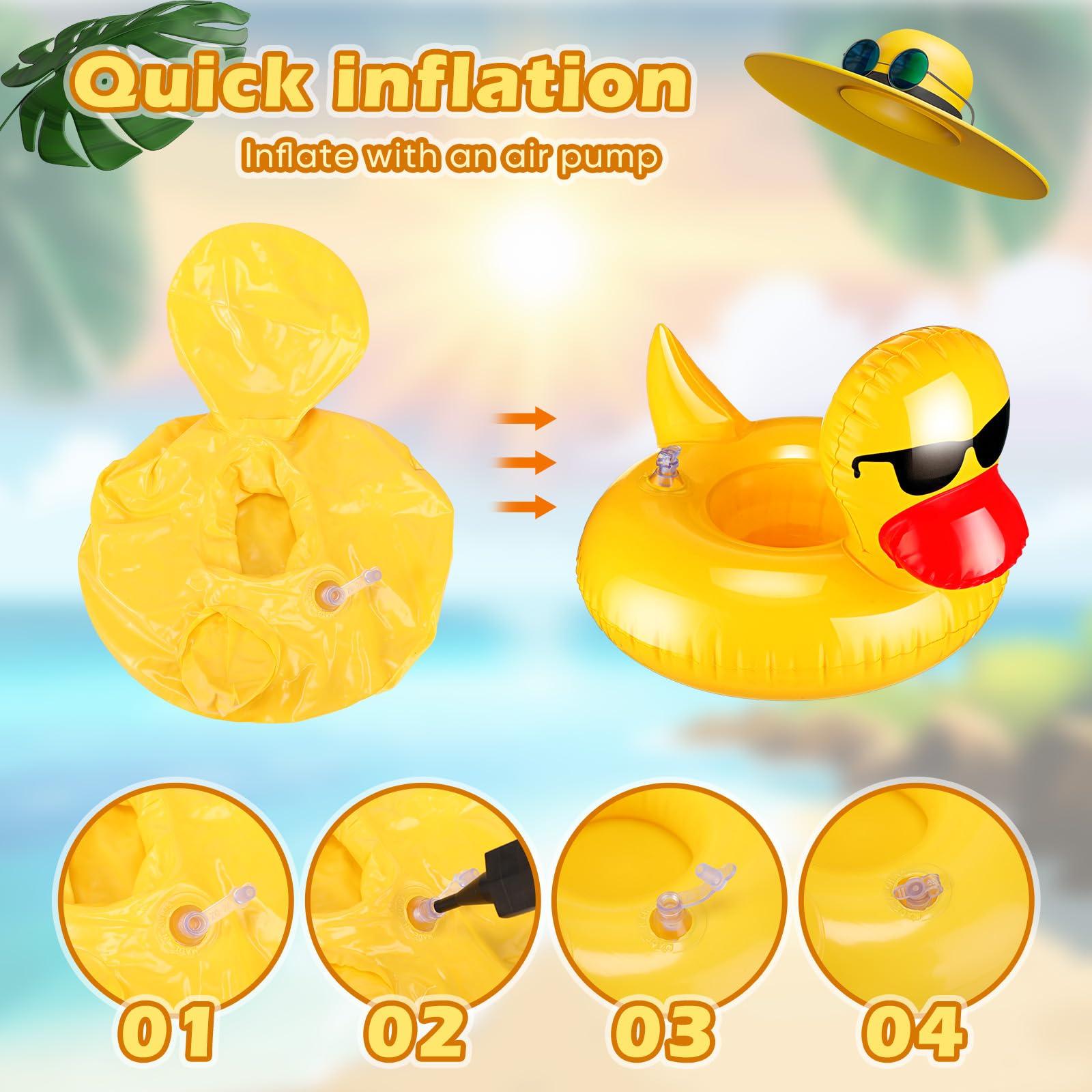 Gemscream Gemscream 24 Pcs Inflatable Duck Drink Floats Lightweight Inflatable Drink Holder Reusable Floating Cup Holder for Pool Cute Inflatable Float Cup Coasters for Boys Girls Pool Summer Hot Tubs Party