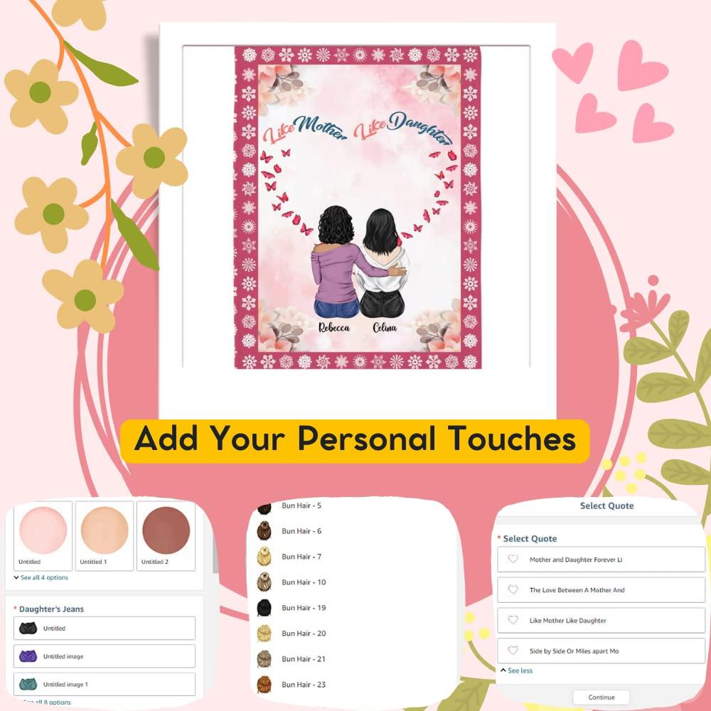 Gossby Gossby Custom Blanket with Names Like Mother Like Daughters Red Background Best Mom Gifts for Birthday,Mom B-Day Gifts for Her,Soft Bed Blanket to Mother