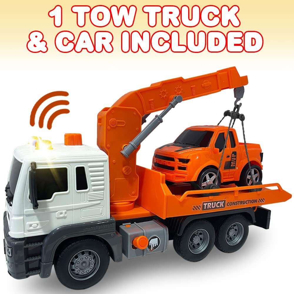 ArtCreativity ArtCreativity Light Up Tow Truck Toy, Scale Model Tow Truck with Movable Flat Bed, Lights, Sound, and Small Car Toy for Kids, Interactive Tow Truck Toys for Boys and Girls, for Ages 3 and Up