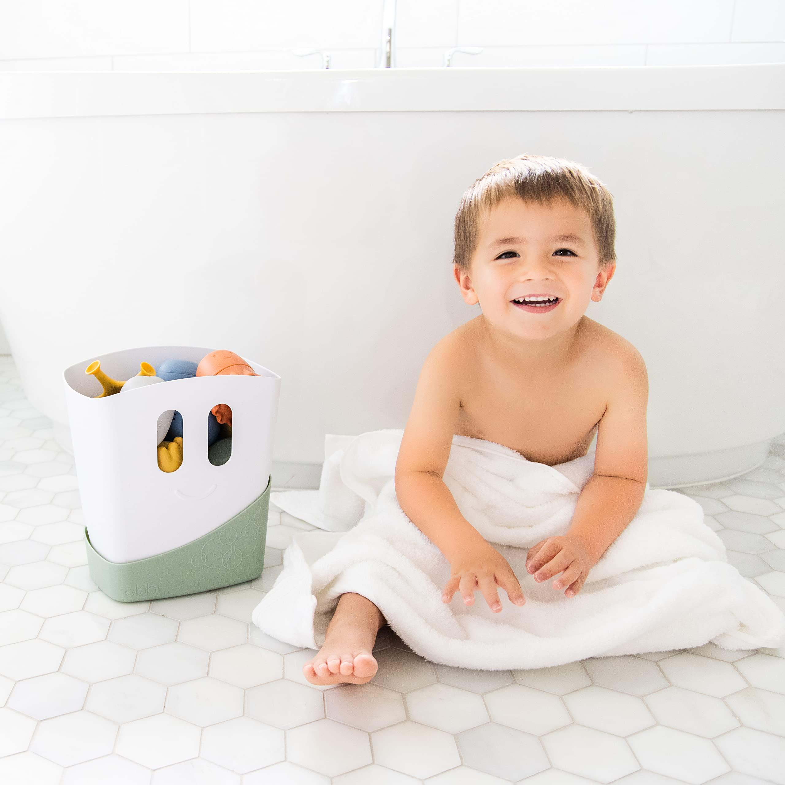 Ubbi Ubbi Stand Up Bath Toy Storage Organizer, Bath Caddy with Removable Drying Rack Bin for Toddlers and Baby, Sage