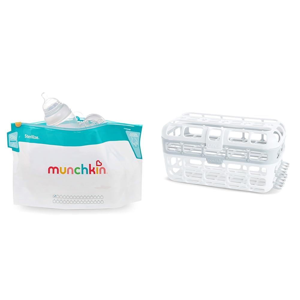 Munchkin Munchkin Microwave Steam Sterilizer Bags, Dishwasher Basket for Bottles, Pacifiers, and Accessories Bundle, 6 Pack