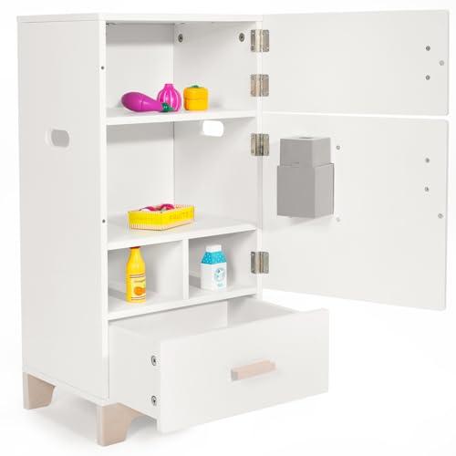 labebe labebe - Kitchen Wooden Fridge | Fridge Freezer for Toddlers, Kids\' Kitchen Playset Toy, Baby Cabinet Refrigerator Pretend Play Furniture White for Children Boy & Girl(15.8\" 13.827)