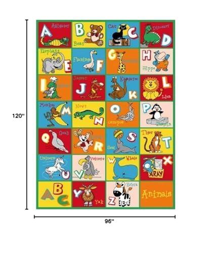 Champion Rugs Kids Colorful Animal Alphabet ABC Zoo Animals Area Rug Play Mat for Kids Nursery Bedroom Living Room (8 Feet X 10 Feet)