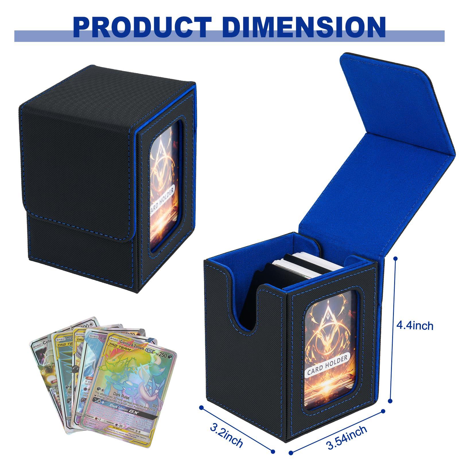 Jaffzora Jaffzora Card Deck Box for MTG Commander, Magnetic Card Display Case,TCG Card Storage Box, Holds 100 Double-Sleeved Cards, Black&Blue