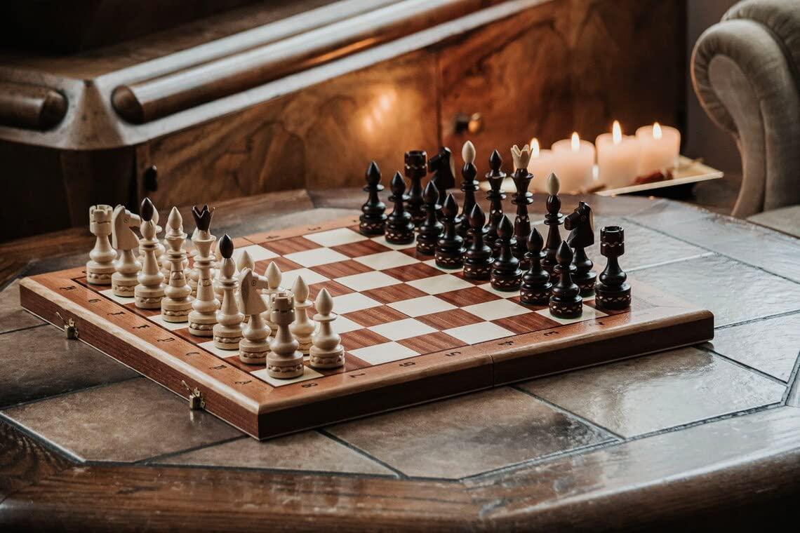 Master of Chess Master of Chess Indian 54cm Wooden Chess Set Beautifuly Crafted Large Inlaid Chess Board and Chessmen (Deluxe Style)