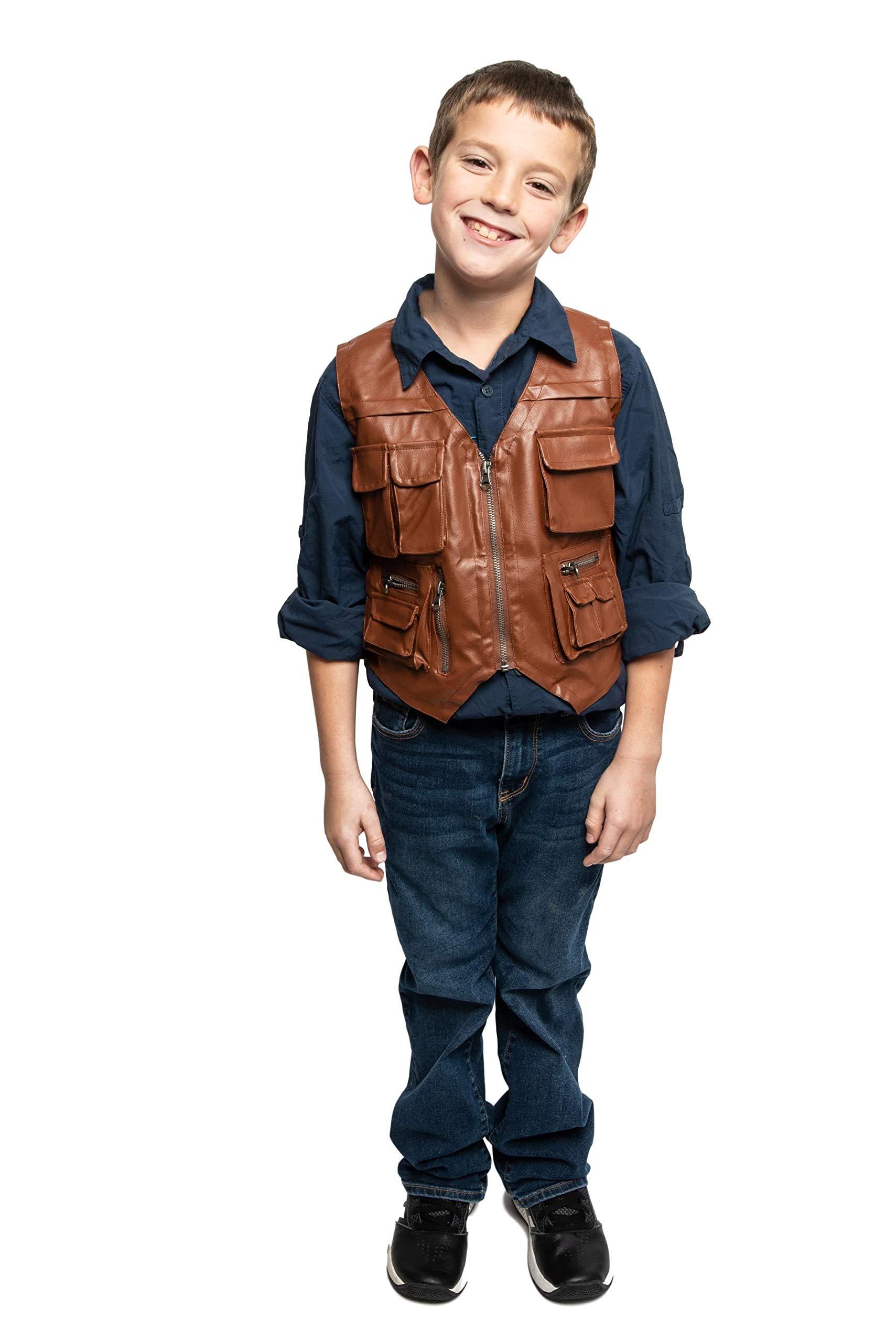 ComfyCamper ComfyCamper Kids Jurassic Dinosaur Wrangler Costume - Brown Leather Vest World Park Utility Zookeeper Boys, 2-4 Years, True Brown