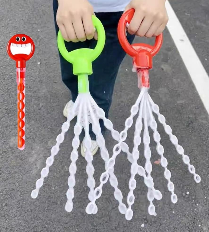 RUMILK 32 Hole Face Bubble Stick with Bubbles Refill,Five Claw 32 Hole Bubble Toy,5-Claw Bubble Wands, 32 Hole Handheld Bubble Stick Garden Toy,Bubble Machine for Summer Toy (Red-1)
