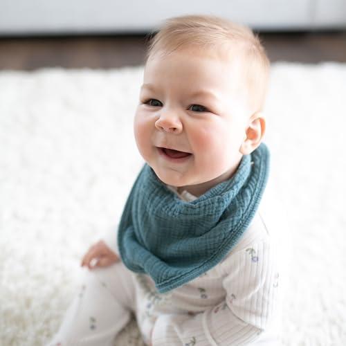 Dr. Brown\'s Dr. Brown's Muslin Bandana Bibs with Snap-On Removable Beaded Teether, Cotton Baby Bib for Teething & Drooling, Light Blue/Teal, 3m+, 2 Pack