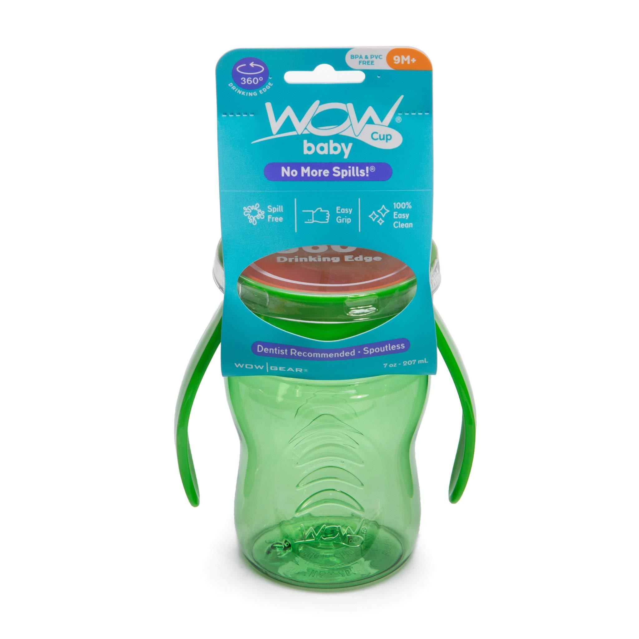 WOW GEAR Wow Cup for Baby 360 Trainer Sippy Cup, Green, 7 oz / 207 ml