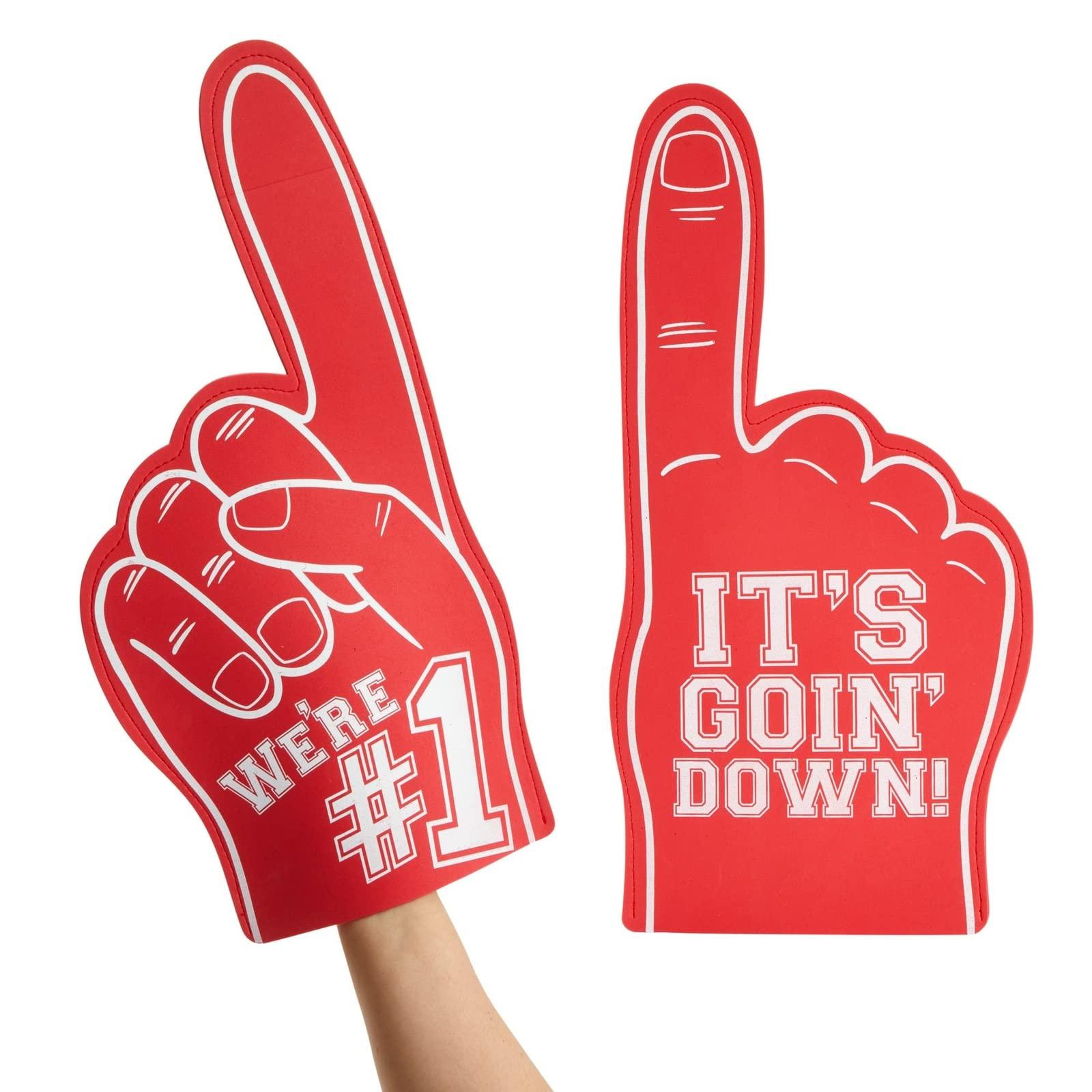 Okuna Outpost Okuna Outpost 2 Pack Red Foam Fingers #1, It\'s Goin\' Down for Sports Fan Accessories, Cheering, Party Favors, 17.5 Inch Giant Foam Hand