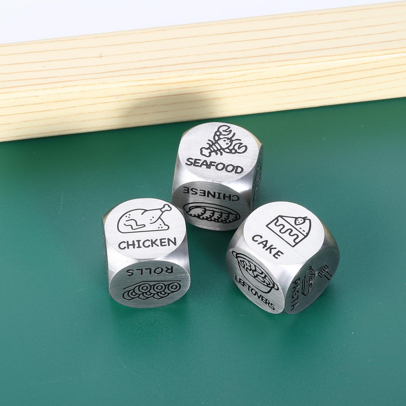 FOOZDEEVAAQ 3PCS Food Decision Dice for Couple Gifts for Boyfriend Girlfriend Valentines Day Gifts for Him Her 11th 25th Anniversary Steel Gift for Women Men Husband Birthday 2025 New Exchange Dice Game Christmas