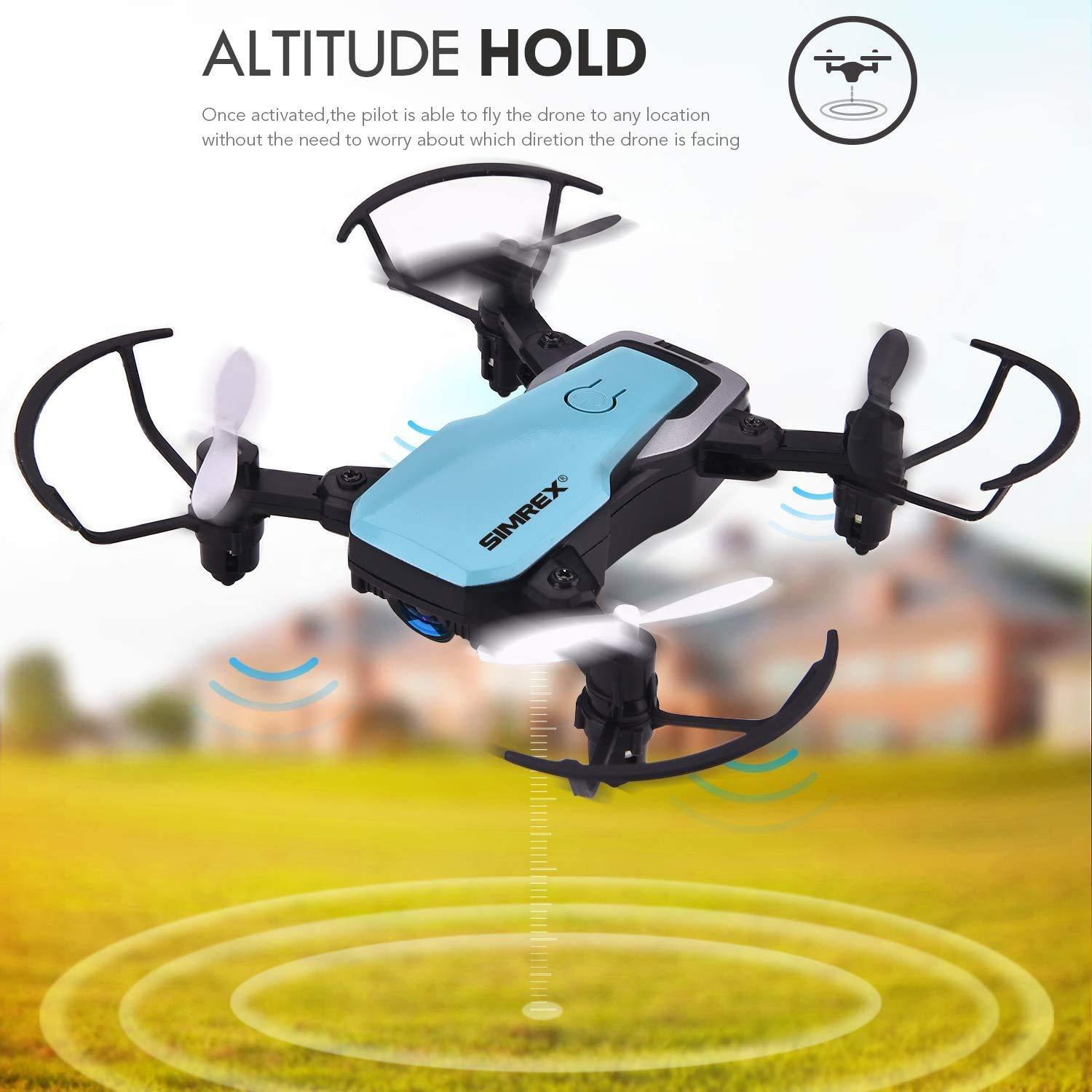 SIMREX SIMREX X300C Mini Drone RC Quadcopter Foldable Altitude Hold Headless RTF 360 Degree FPV Video WiFi 720P HD Camera 6-Axis Gyro 4CH 2.4Ghz Remote Control Super Easy Fly for Training Blue