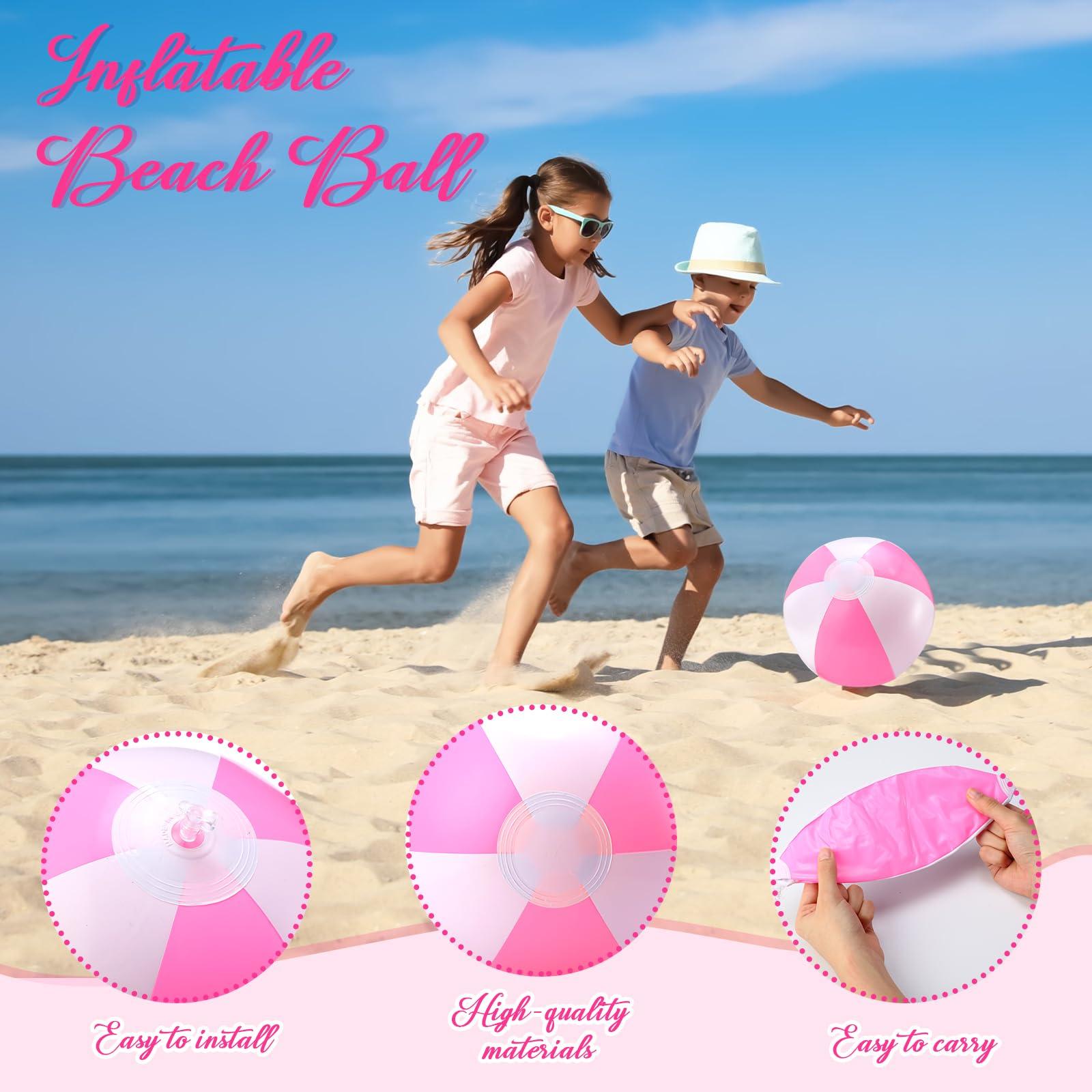 Lunmon Lunmon 24 Pieces Pink and White Inflatable Beach Ball Round Pool PVC Balls Bulk Pool Party Favors Blow up Game Summer Toys for Swimming Hawaiian Tropical Theme Party Supplies(12 Inch)
