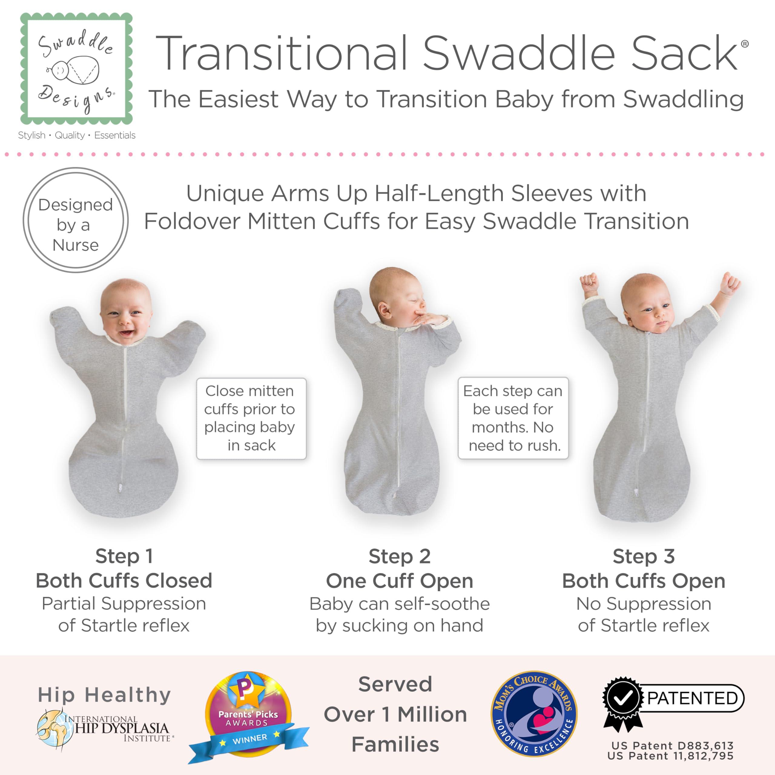 SwaddleDesigns SwaddleDesigns Transitional Swaddle Sack, Arms Up Half-Length Sleeves & Mitten Cuffs, Swaddle for Newborn Transition to Baby Sleep Sack Wearable Blanket, Large, 6-9 Month, 21-24 lb, Tiny Hedgehogs