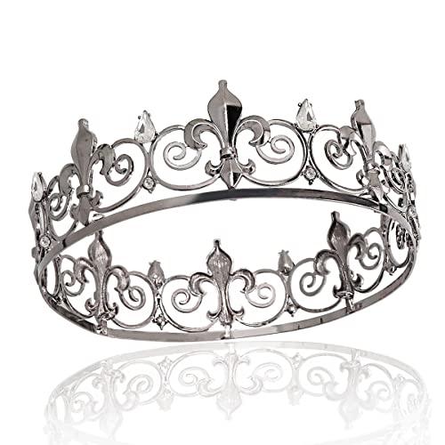 YOVECATHOU YOVECATHOU Royal Full King Crown Metal Crowns And Tiaras For Cosplay Homecoming Prom Party Decorations Wedding Birthday Gifts Men Black White