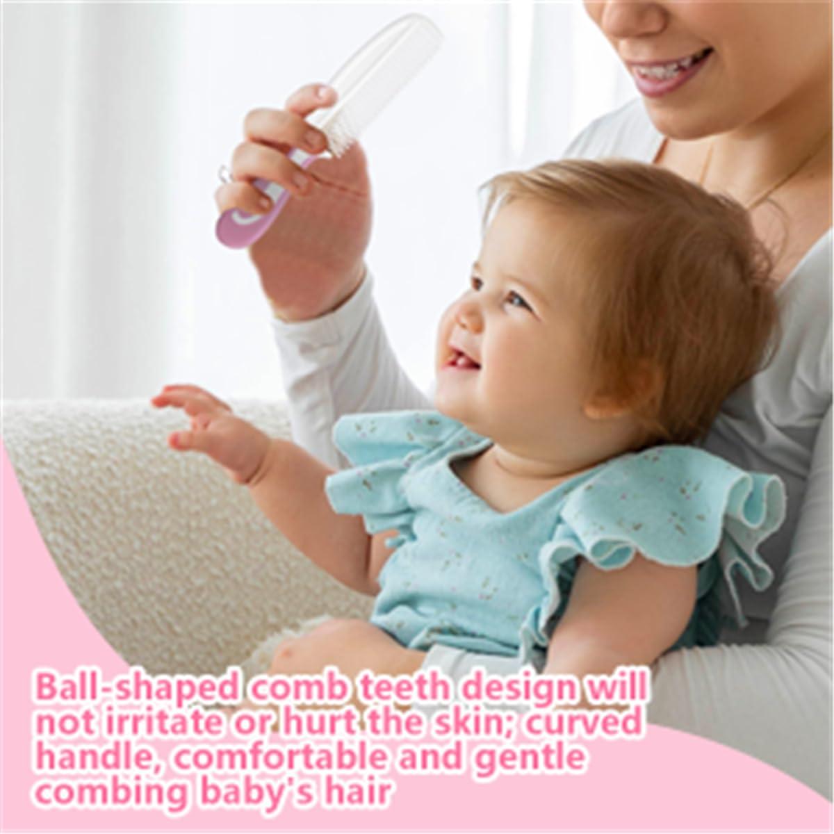 Little Angel Baby Hair Brush and Comb Sets, New Born Baby Hair Brushes, Perfect Baby Registry Gift for Newborns(Pink)